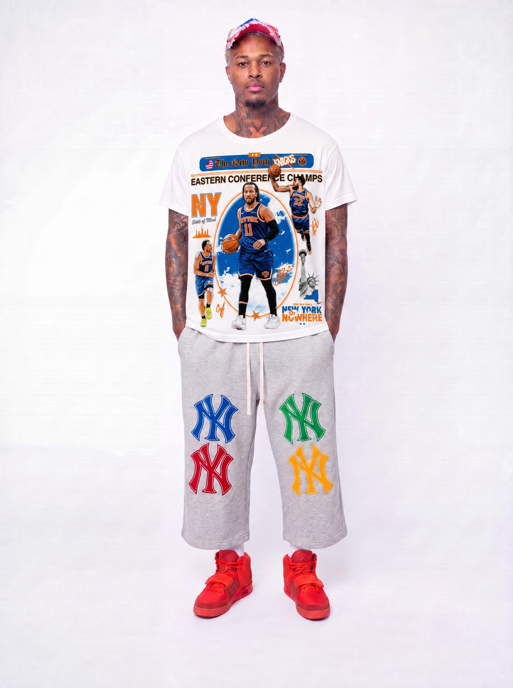 Jalen Brunson Newspaper Champs NYC Knicks Boxy Oversized Shirt Vintage Basketball Graphic Tee