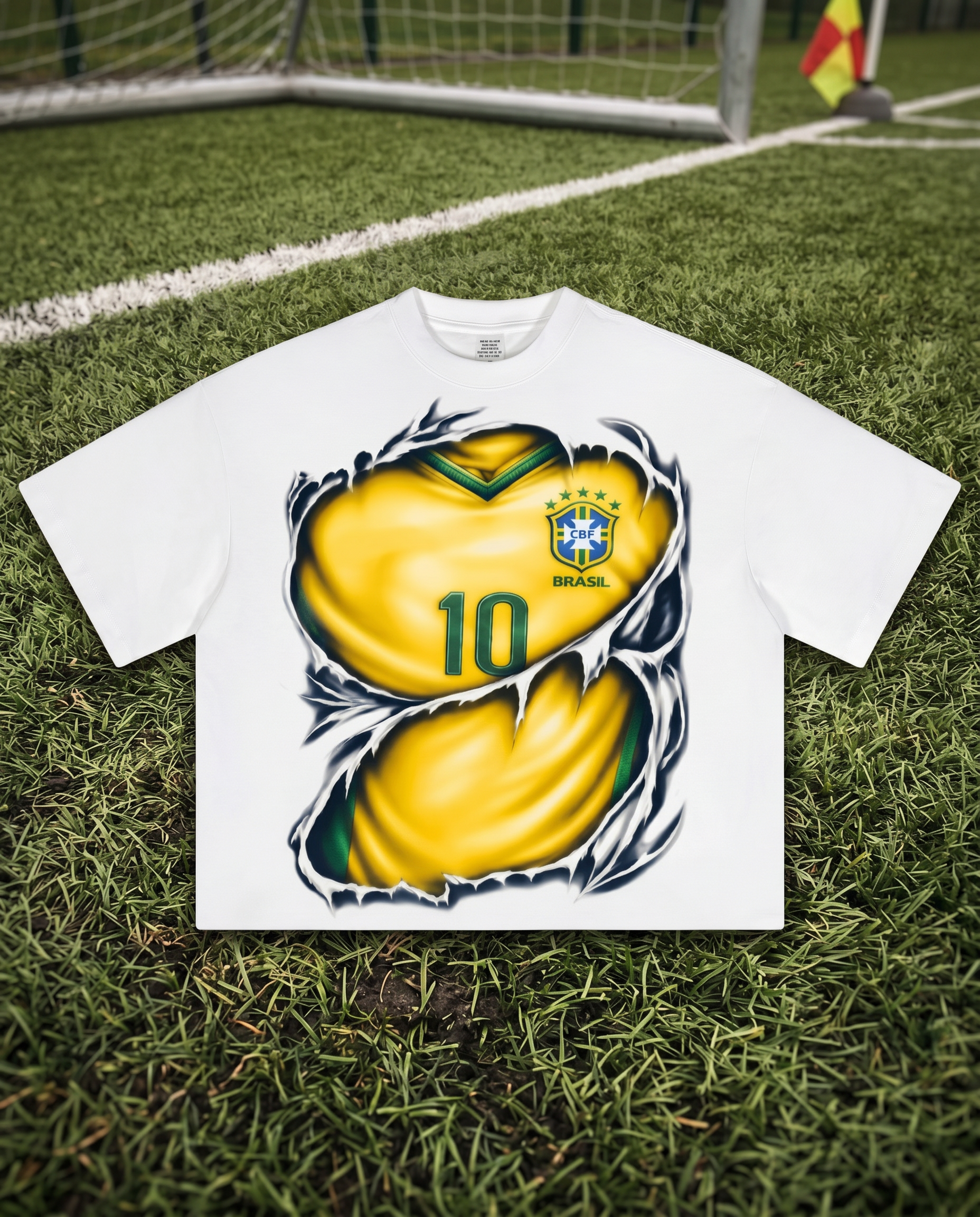 Brazil Soccer Jersey Boxy Oversized Cropped T-Shirt | CBF #10 Ripped Streetwear Tee