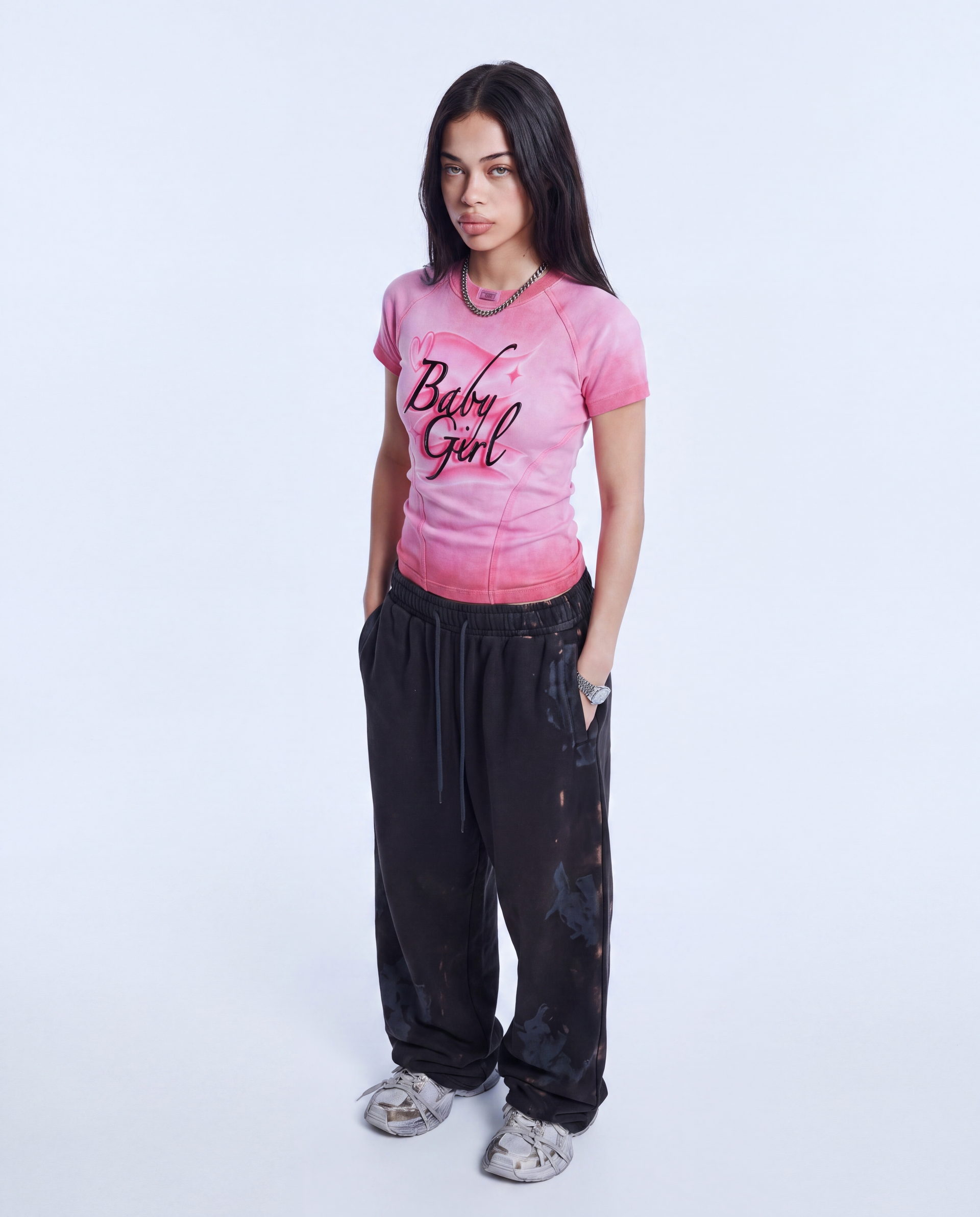 Baby Girl Slim-Fit Raw-Edge Gradient-Wash Raglan T-Shirt