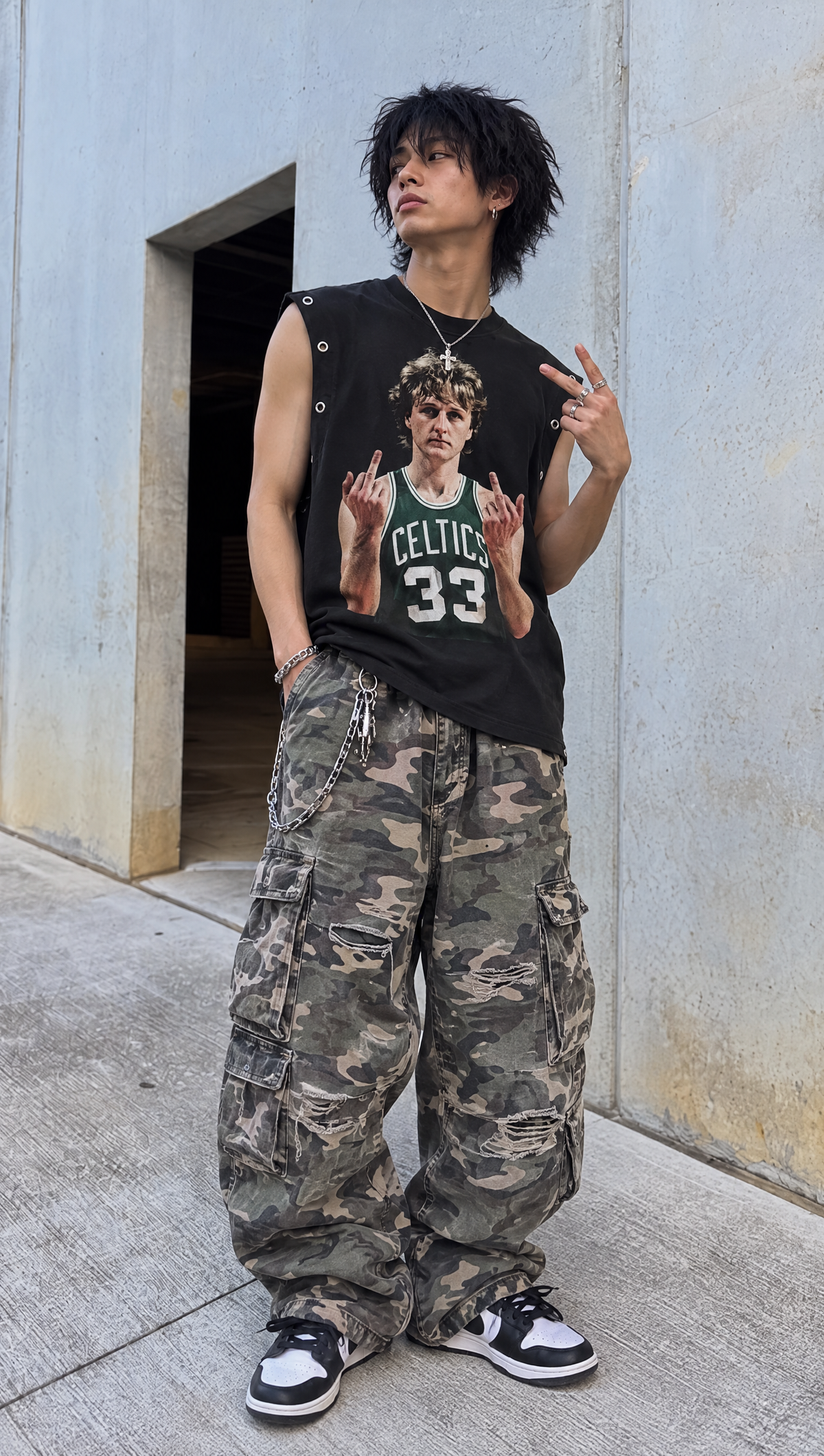 Larry Legend Bird FU Distressed Grommet Cutoff Streetwear Tank Top