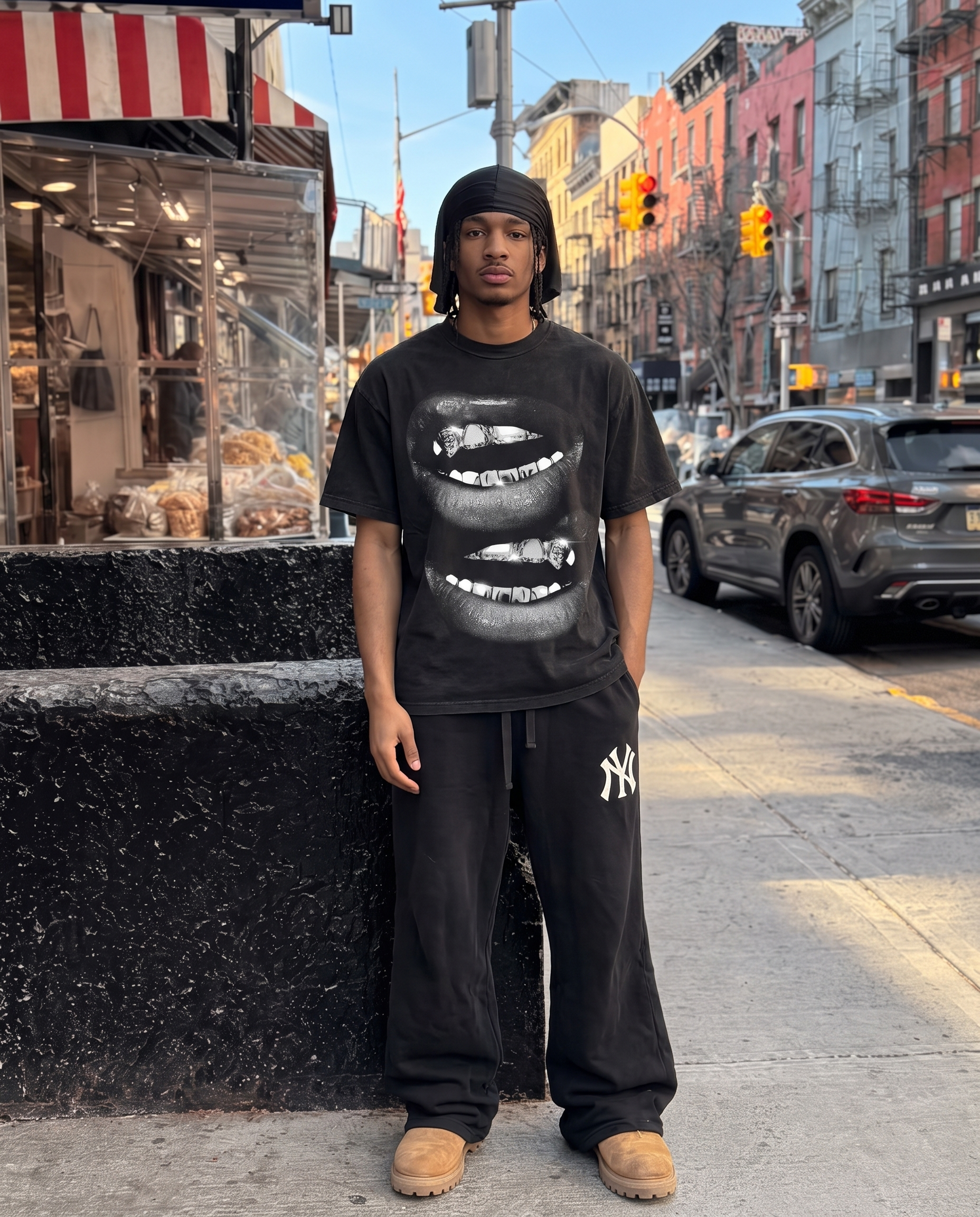 Grin Fang Mouth Boxy Vintage Shirt Oversized Unisex Streetwear Graphic Tees Y2K