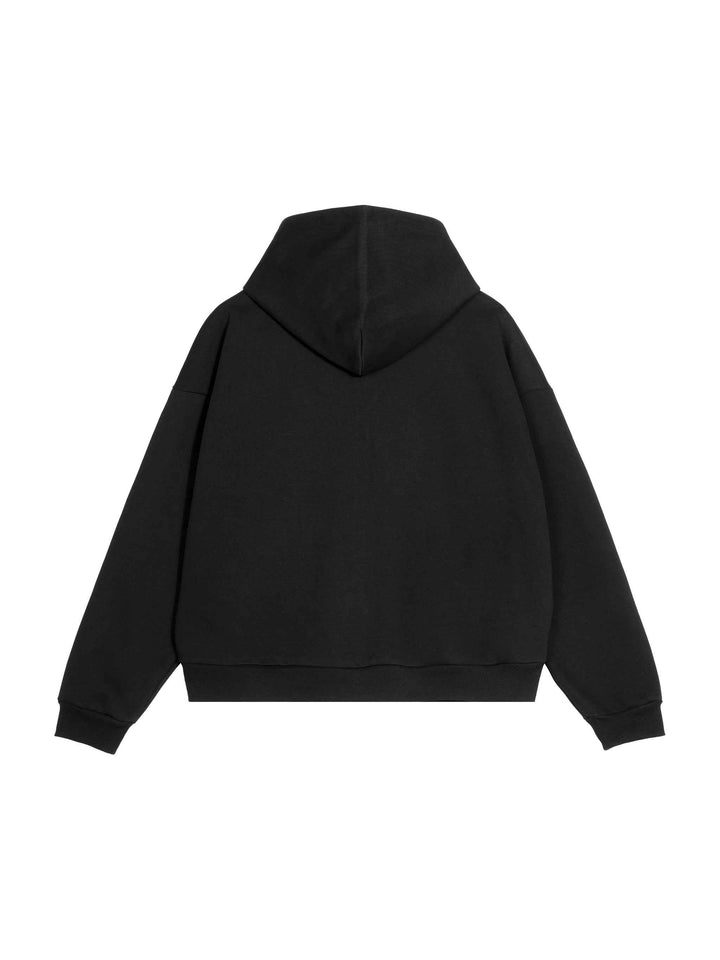 Lazy Boy Contrast Plaid Boxy Zip Up Black Hoodie