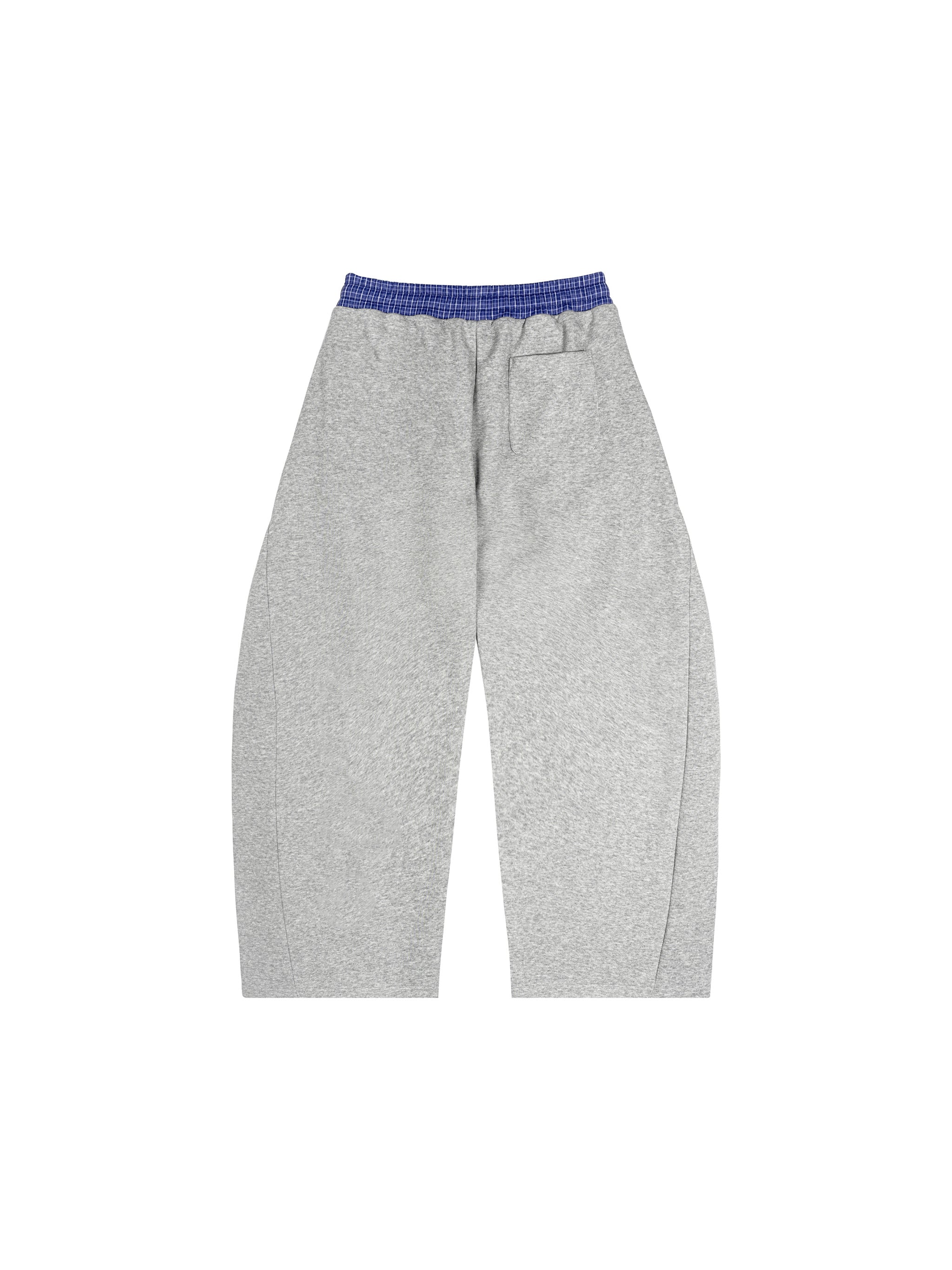 Plaid Waistband Barrel Oversized Y2K Flared Gray Sweatpants - Neniom
