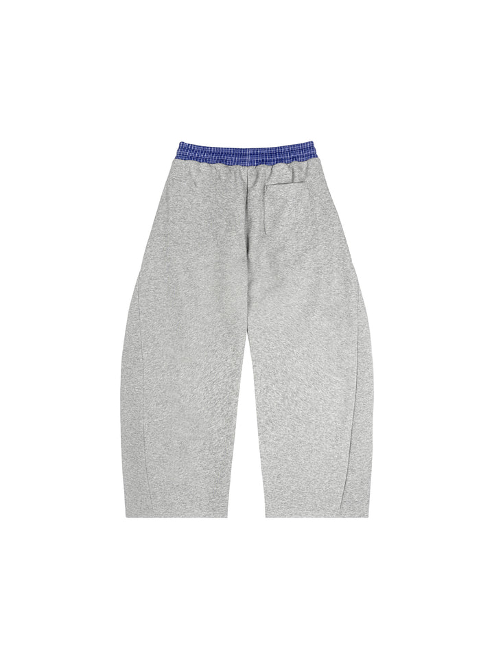 Plaid Waistband Barrel Oversized Y2K Flared Gray Sweatpants - Neniom