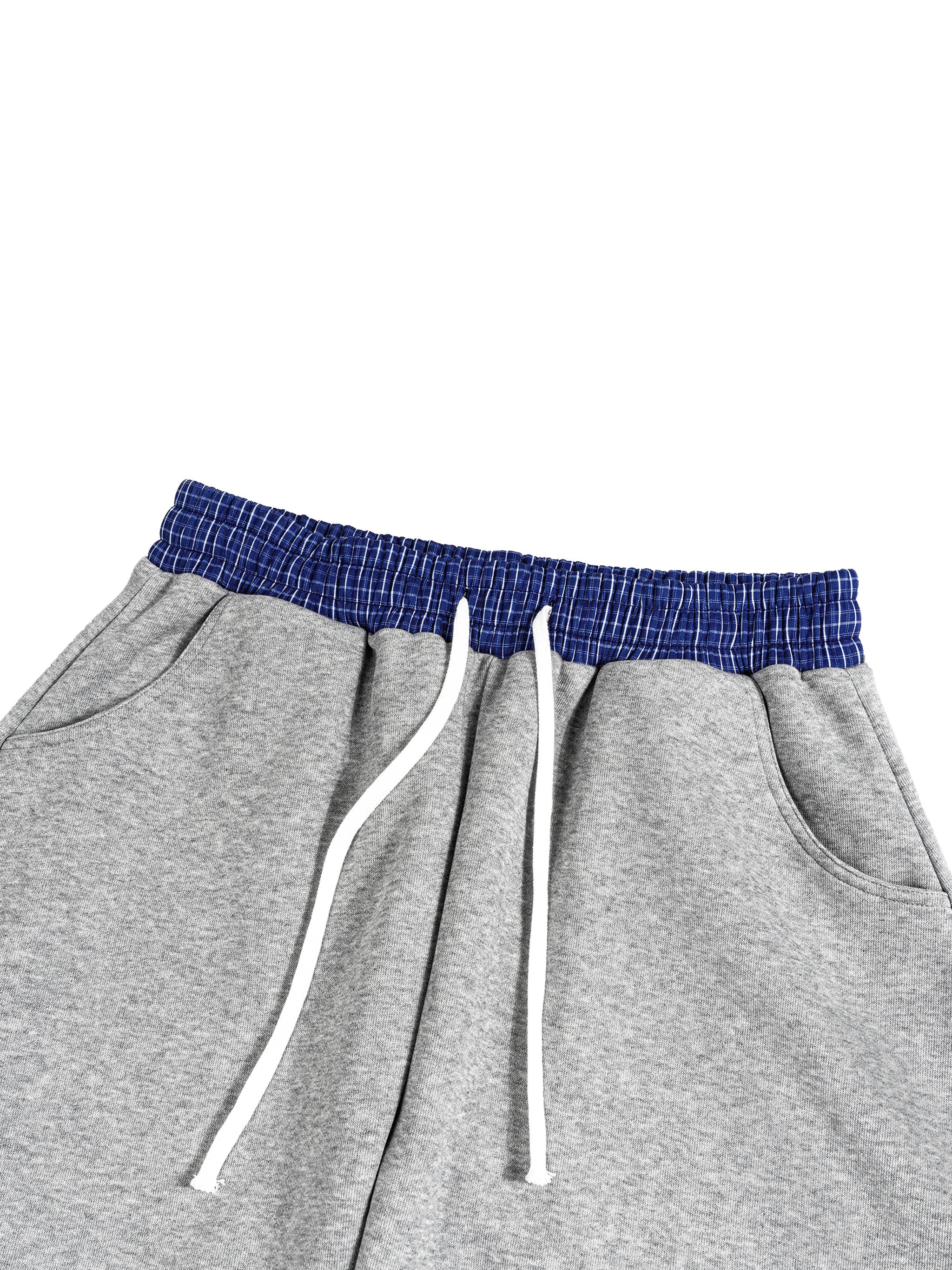 Plaid Waistband Barrel Oversized Y2K Flared Gray Sweatpants - Neniom