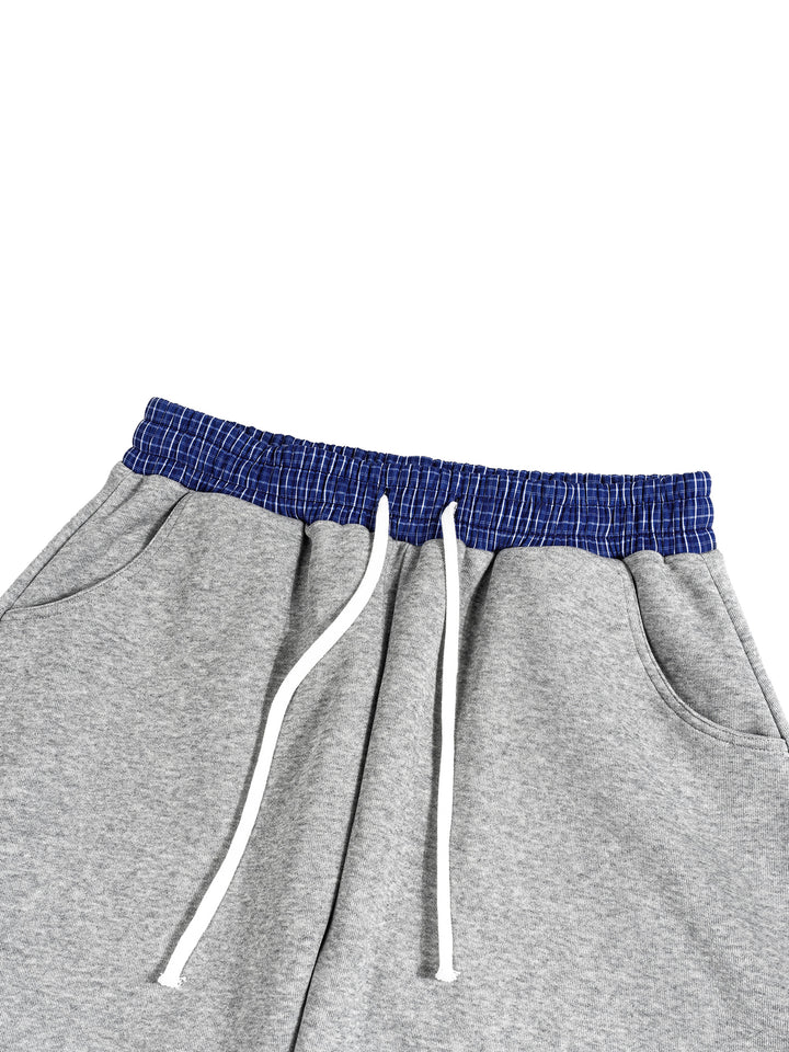 Plaid Waistband Barrel Oversized Y2K Flared Gray Sweatpants - Neniom