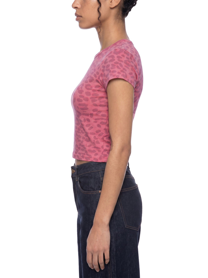 Women's Leopard Print Crop T-Shirt worn on model - side view