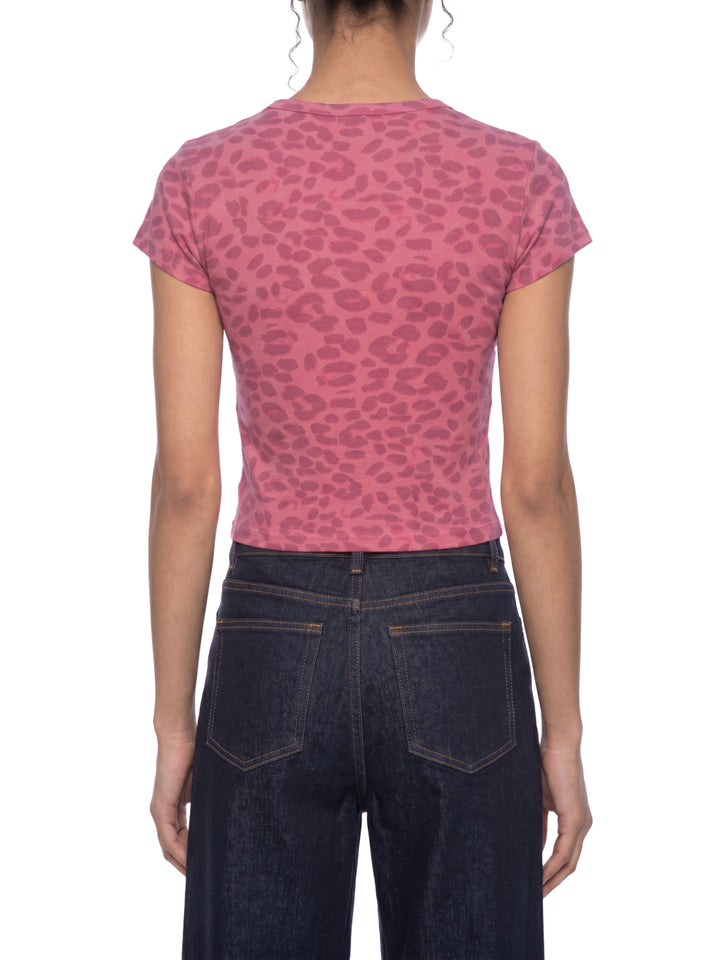 Women's Leopard Print Crop T-Shirt worn on model - fit detail