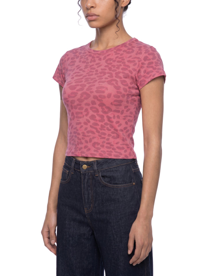 Women's Leopard Print Crop T-Shirt worn on model - back view