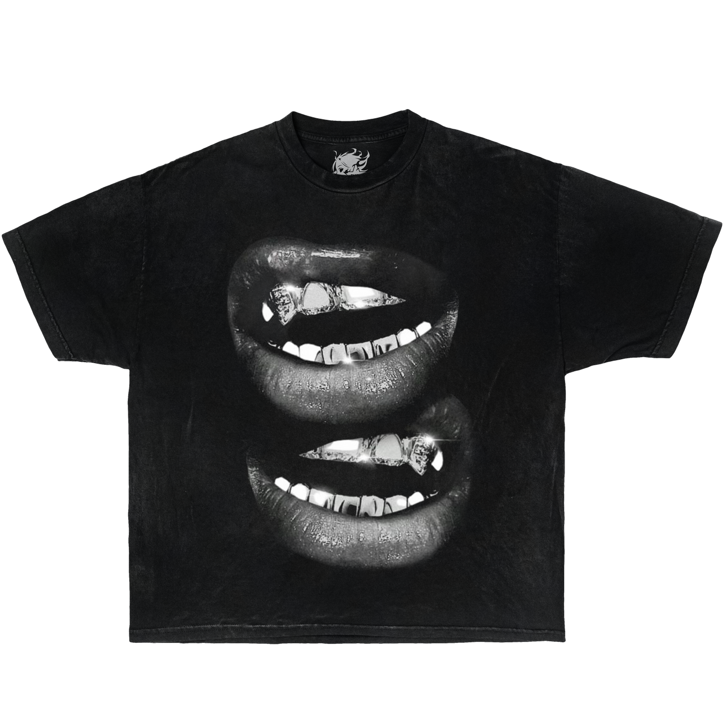 Grin Fang Mouth Boxy Garment-Dyed Shirt Streetwear Y2K