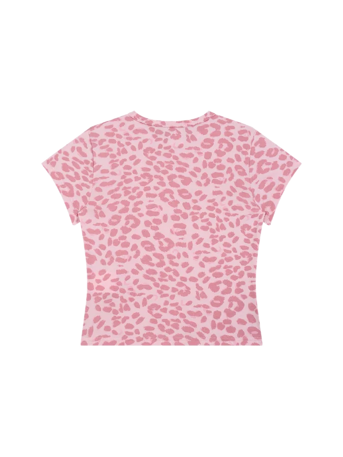 Women's Leopard Print Crop T-Shirt in Light Pink - back, transparent background