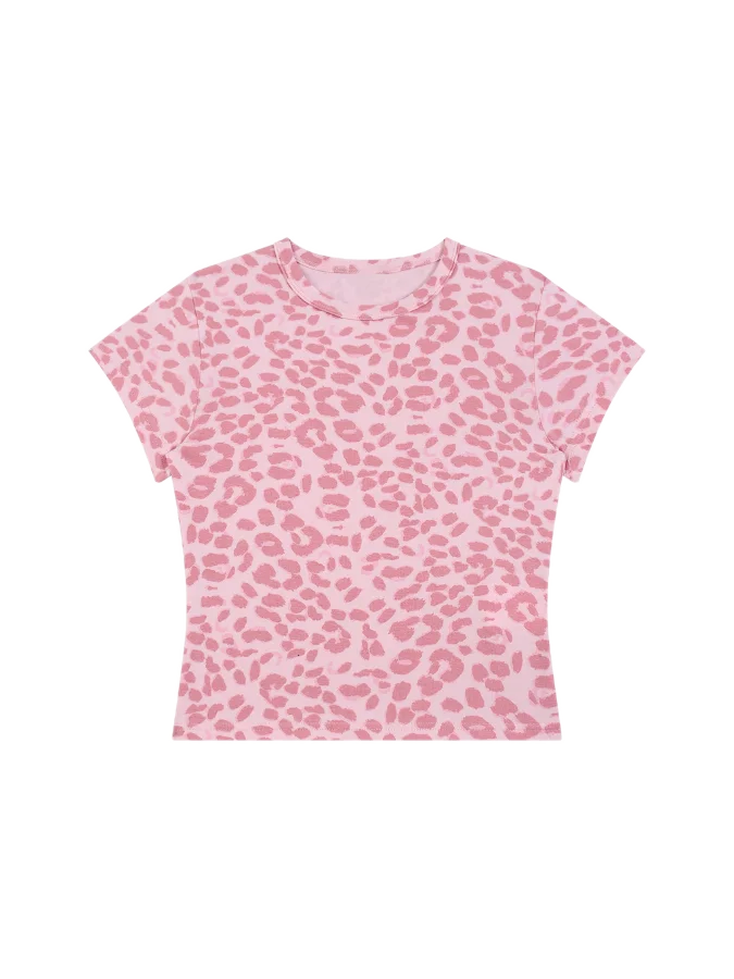 Women's Leopard Print Crop T-Shirt in Light Pink - front, transparent background