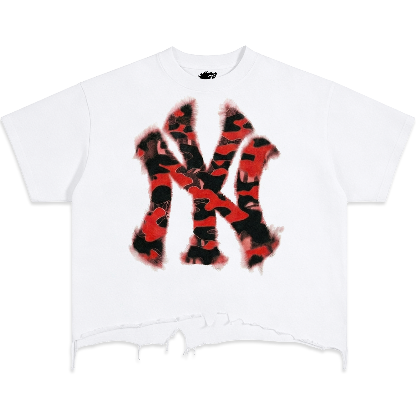 Destroyed NYC Inked Red Camouflage Vintage Oversized Boxy T-shirt Graphic Y2K