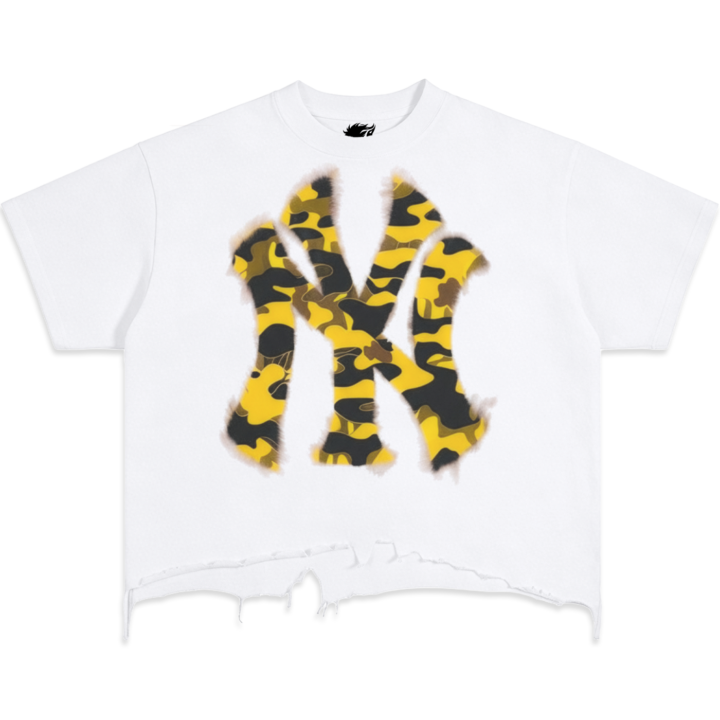 Destroyed NYC Inked Yellow Camouflage Vintage Oversized Boxy T-shirt Graphic Y2K