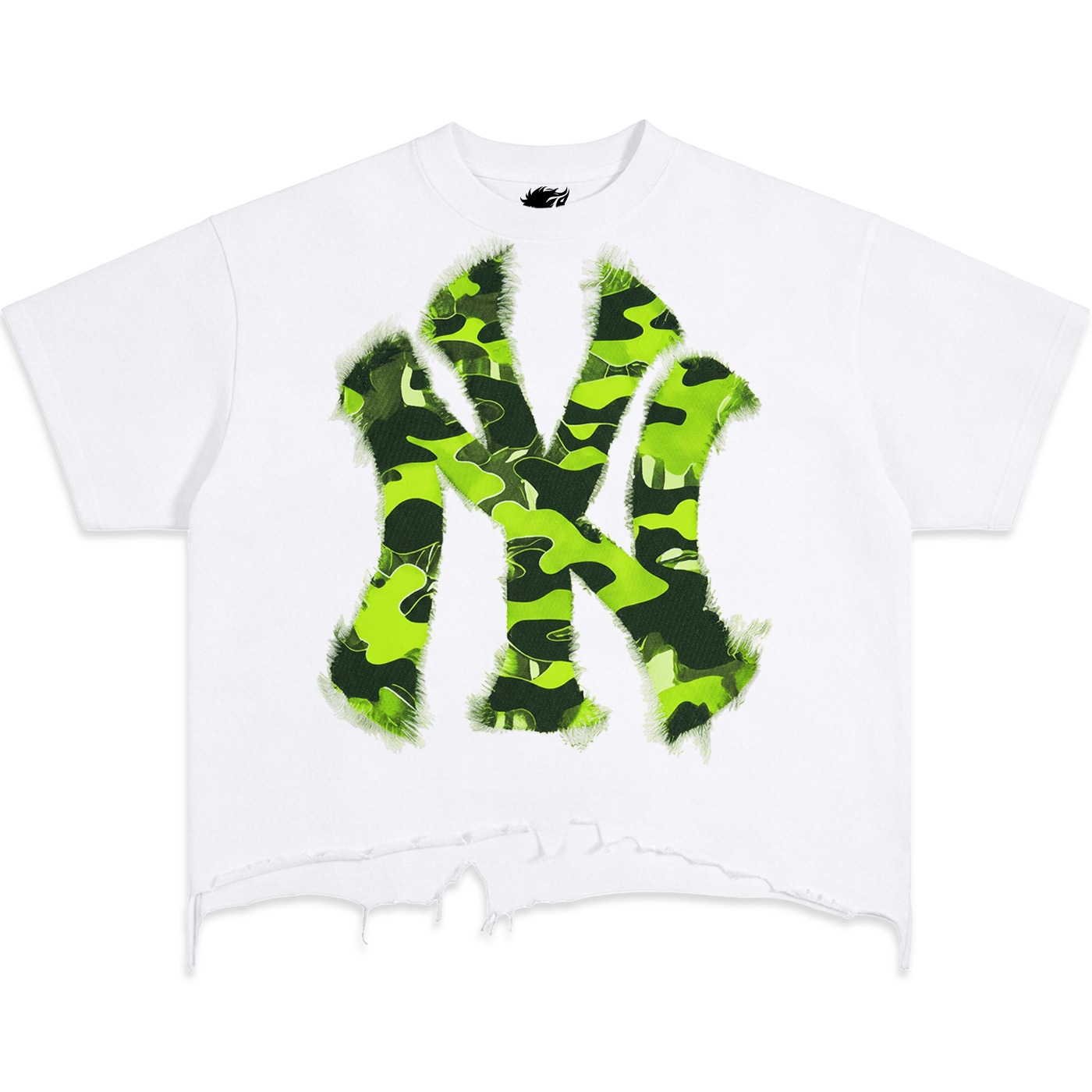 Destroyed NYC Inked Lime Camouflage Vintage Oversized Boxy T-shirt Graphic Y2K