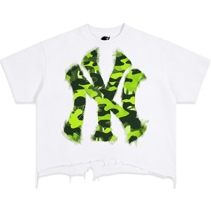 Destroyed NYC Inked Lime Camouflage Vintage Oversized Boxy T-shirt Graphic Y2K - Neniom