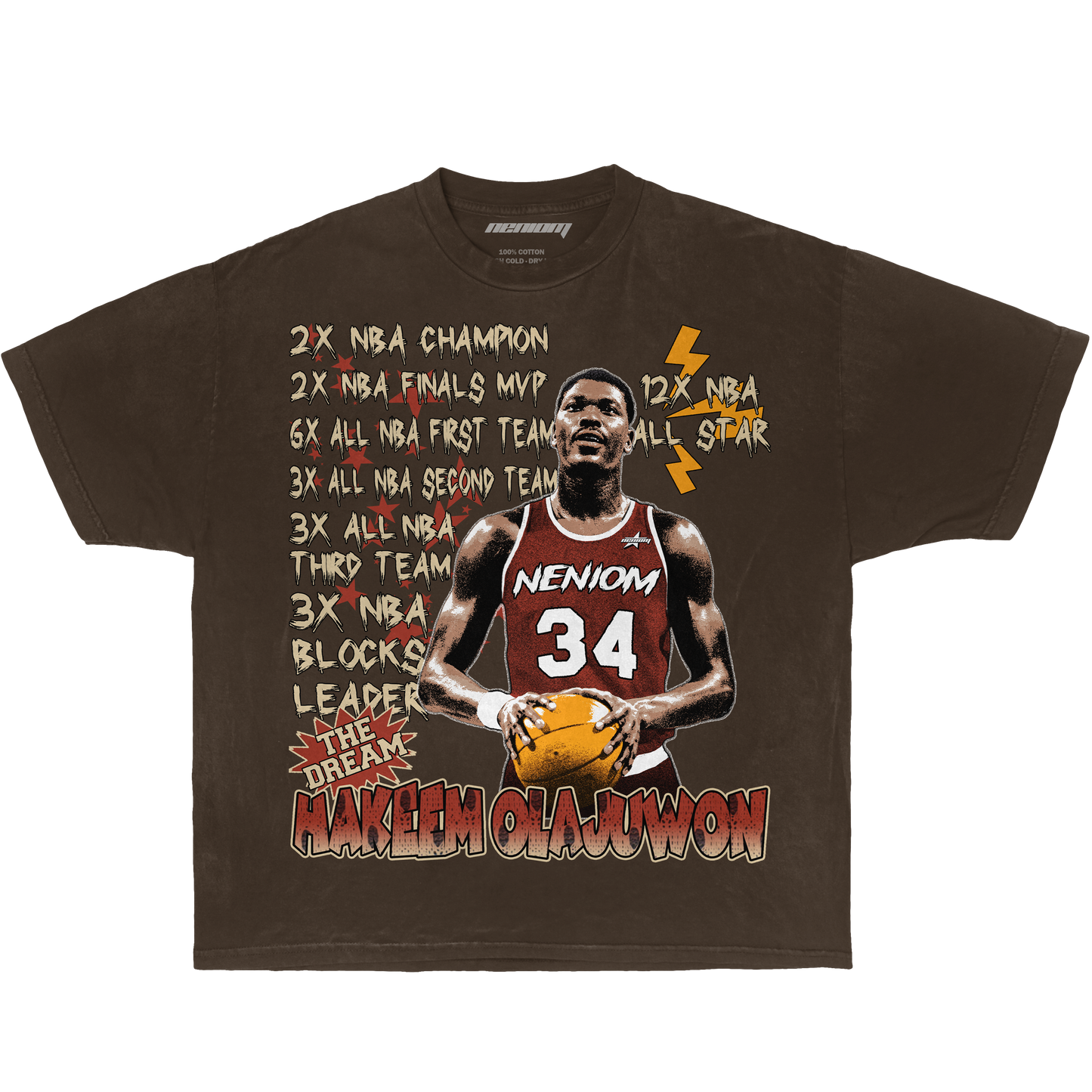 Camisa de logros profesionales de Hakeem Olajuwon "The Dream" disponible en BLK/WHT/BRWN