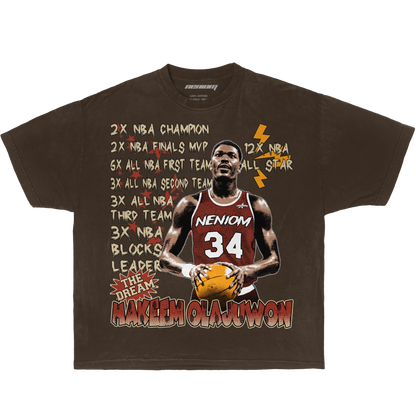 Camisa de logros profesionales de Hakeem Olajuwon "The Dream" disponible en BLK/WHT/BRWN