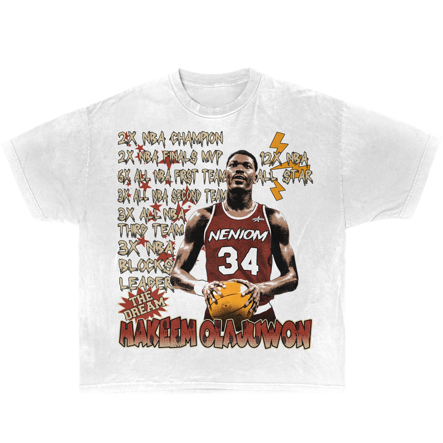 Camisa de logros profesionales de Hakeem Olajuwon "The Dream" disponible en BLK/WHT/BRWN